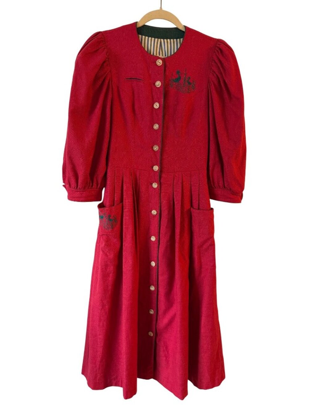 Vintage Rare Austrian SALZBURGER DIRNDL Red Duck Embroidery Tracht Princess Cott